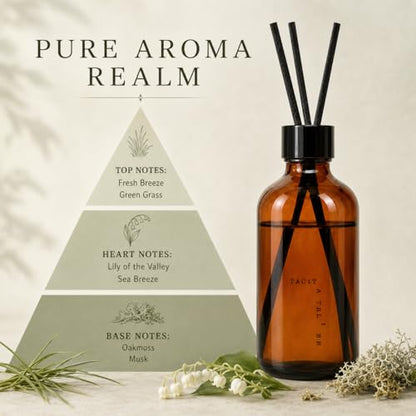 Pure Aroma Realm Reed Diffuser Set, 6.7 fl oz, Clean Fresh | White tea, lemon leaf & mint scent; alcohol-free formula; for bathroom, entryway & yoga room