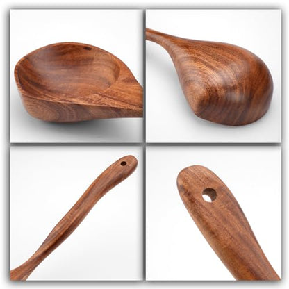 3 PCS Wooden Spoon Set, Natural Teak Large Soup Ladel for Cooking | Mixing Spoon,Durable, Nonstick Safe & Heat Resistant with Ergonomic Handles, Wooden Cooking Spoon,for Kitchen Tasks - size: 3 pieces (Teak)