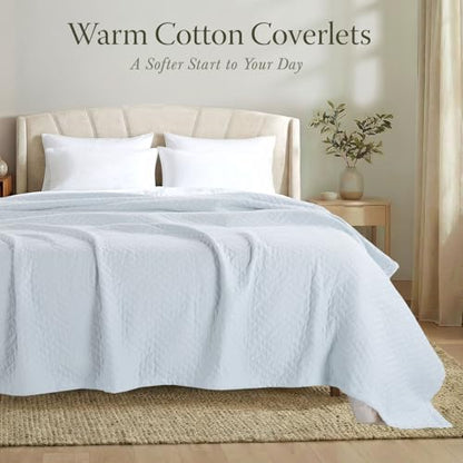 Threadmill Cotton Queen Coverlet Blanket, Jacquard, Light Blue, 90x92 | 100% Cotton, Jacquard Pattern, 90x92 in, Breathable, All-Season, Lightweight, OEKO-TEX Certified, Machine Washable - color: Classic Light Blue, size: Queen / Full