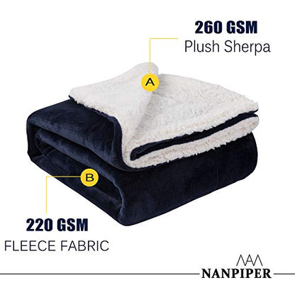 NANPIPER Sherpa Blankets Navy Blue - color: Navy Blue, size: Twin