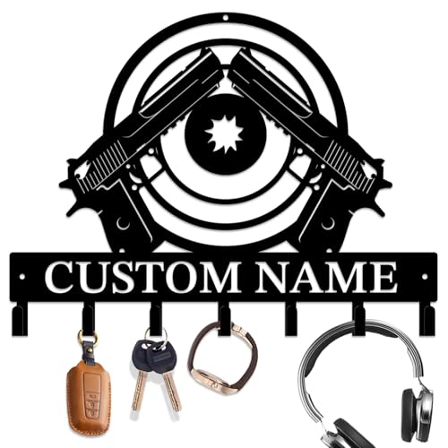 Personalized Gun Theme Metal Wall Keys Hooks Decor,Custom holder-A | Casebrick Men Cave Gift,Shooting Range,Clothes Hooks coat racks,Decorations for home door Entrance Hallway Bedroom Hats - color: Style A