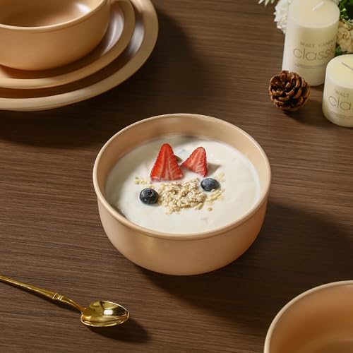 GZG 6-Inch Ceramic Cereal Bowls Set of 4, Warm Sand | Rustic Matte Glazed Stoneware, For Cereal, Soup, Salad & Snacks, 30 oz Capacity, Microwave & Dishwasher Safe - color: Warm Sand, size: 4 pcs Bowl Set
