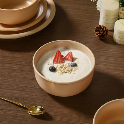 GZG 6-Inch Ceramic Cereal Bowls Set of 4, Warm Sand | Rustic Matte Glazed Stoneware, For Cereal, Soup, Salad & Snacks, 30 oz Capacity, Microwave & Dishwasher Safe - color: Warm Sand, size: 4 pcs Bowl Set