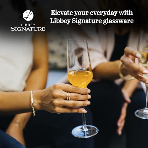 Libbey Signature Champagne Flute Glasses Set, Stylish, Dishwasher Safe Champagne Glasses Set of 4, Champagne Gift Set for Weddings and Events - color: Greenwich Flute 4