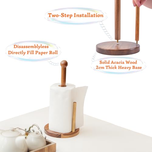 14" Acacia Wooden Paper Towel Holder, Wooden Paper Towel Roll Stand 6.7" Large Heavy Base Organizer Standing, Rustic Farmhouse Paper Towel Holder Stand, Paper Towel Roll Holders Free Standing - color: Double Stick