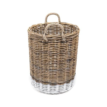 happimess Ternion 3-Piece Nesting Rattan Storage Baskets, Kubu Gray/White | Hand-Woven Wicker Containers With Handles, 27"H Two-Tone Cylindrical Bohemian Decor For Living Room Laundry Room Bedroom