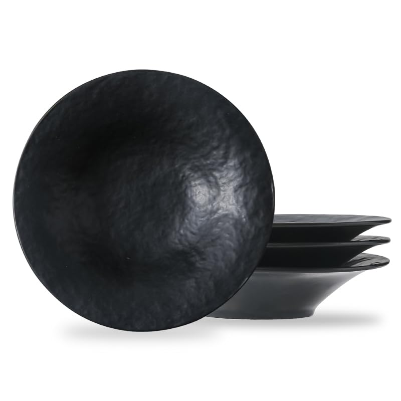 8 Inch Elegant Porcelain Dinner Plates, Round Appetizer Plates, Perfect for Salad, Dessert, Pasta, Snacks,Fruit,Breakfast, Party, Dishwasher & Microwave Safe, Salad Plates Set of 4(Black) - color: Black