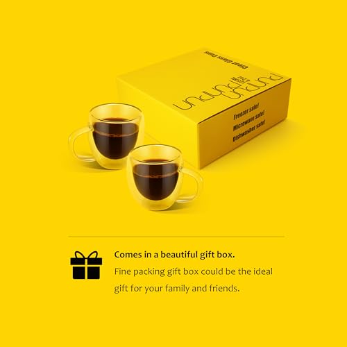 PunPun 8.5oz/250ml Espresso Cups, Double Wall Insulated Glass Cups, Set of 2 - color: 250ml / set of 2