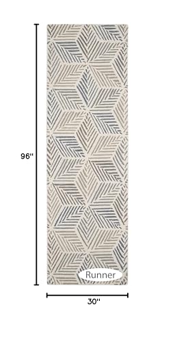 Dash & Albert Karari Blue Geometric Hand Hooked Wool Runner Rug, 2'6"x8' | Hand Hooked Wool Rug, , Geometric Pattern - color: Blue, size: 2'6" x 8' (Runner)