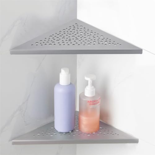 HIDROP Brushed Nickel 10" Corner Shower Shelves for Tiled Walls, 2 Pack | Bathroom Triangle Shelves, 304 Stainless Steel Bathroom Corner Shelf, Fast Drainage, Embed into Tile Gap, Tile Shower Shelves - color: Brushed Nickel