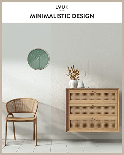 Modern Silent Quartz Wall Clock, 12in, Dark Green & Gold | Simple & Trendy, Gifting ideas, Analog, Easy-to-read, Battery operated, Wall mount, Mantel display, Bedroom, Bathroom - color: Dark Green, 12"