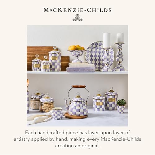 MACKENZIE-CHILDS Enamel Herb Pot Set, Small, Purple-and-White Violet Check | Hand-painted design, small plant pots for herbs or flowers, 3.5" dia. x 3.25" H, 8-ounce capacity per pot, set of 3 - color: Violet Check