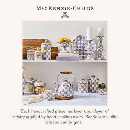 MACKENZIE-CHILDS Enamel Herb Pot Set, Small, Purple-and-White Violet Check | Hand-painted design, small plant pots for herbs or flowers, 3.5" dia. x 3.25" H, 8-ounce capacity per pot, set of 3 - color: Violet Check