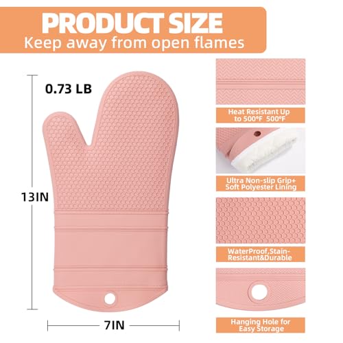 YUTAT Silicone Oven Mitts Kitchen Potholder Set - Perfect for Baking and Cooking,Pink,2 Pcs Set - color: Pink-honeycomb Surface, size: 13“L x 7"W-2 Piece