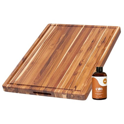 Teakhaus Carving Board and EON Cutting Board Oil Set - Extra Large (XL) Teak Wood Cutting Board with Juice Groove & Food-Grade Mineral Oil - 24”L x 18”W x 1.5” Thick - FSC Certified - color: Cutting Board with Maintenance Oil, size: Extra Large (24 inch x
