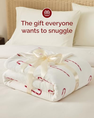 Christmas Sherpa Blanket Throw Size, Reversible Blanket - Candy Cane, 50x60 | Super Soft Double Sided Throw for Bed, Sofa, Couch, Reversible Sherpa Fleece Blanket, Thick, Warm, Plush, Xmas Winter Bedding - color: 04 - Candy Cane