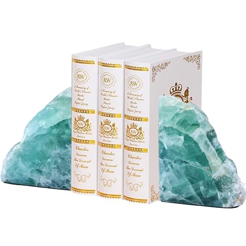 Green Fluorite Bookends Heavy Duty Healing Crystal Stone Book Holders Decorative Book Ends Office Home Decor Small 1 Pair 2-3 Lbs - color: Green Fluorite, size: 2-3 pound