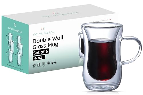 4 Oz Double Wall Borosilicate Insulated Glass Coffee Mug Set of 6, 120ml Coffee Cups with Handle for Tea, Latte - Perfect Espresso Cup Gift - color: 6 pcs 4 oz