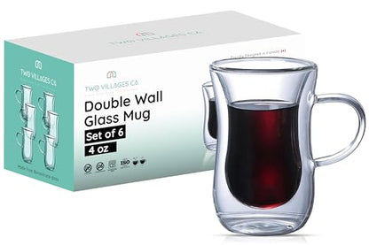 4 Oz Double Wall Borosilicate Insulated Glass Coffee Mug Set of 6, 120ml Coffee Cups with Handle for Tea, Latte - Perfect Espresso Cup Gift - color: 6 pcs 4 oz