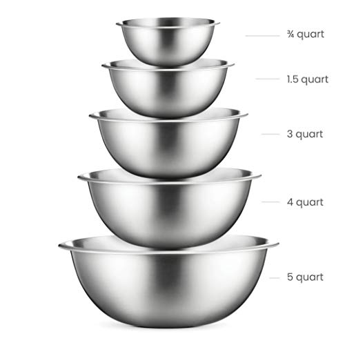 FineDine Stainless Steel Mixing Bowls (Set of 5) Stainless Steel Mixing Bowl Set - Easy To Clean, Nesting Bowls for Space Saving Storage, Great for Cooking, Baking, Prepping - size: 5 Pack