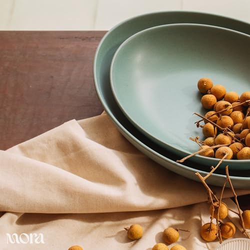MORA Mega and Giant Serving Dishes Set of 2, 16 inch and 14 inch Ceramic Pottery Oval Platters - Microwave, Oven and Dishwasher Safe - Iris & Merrigold - color: Iris & Merrigold, size: Mega & Giant