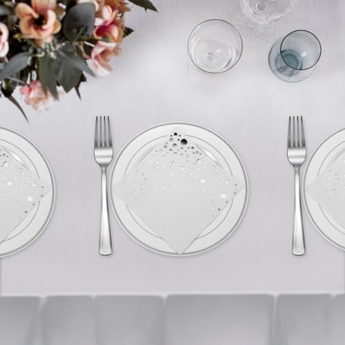 Silver Dessert Plates Set, 100 Wedding Plates, Forks and Napkins, 7.5 Inch | Sturdy plastic, cake service, appetizer tables, salad course, weddings, birthdays, easy cleanup - color: Silver, style: Plates,Forks and Napkins