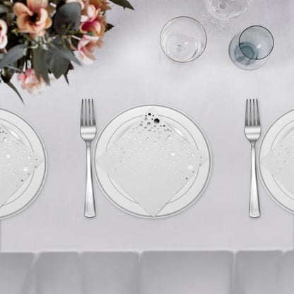 Silver Dessert Plates Set, 100 Wedding Plates, Forks and Napkins, 7.5 Inch | Sturdy plastic, cake service, appetizer tables, salad course, weddings, birthdays, easy cleanup - color: Silver, style: Plates,Forks and Napkins
