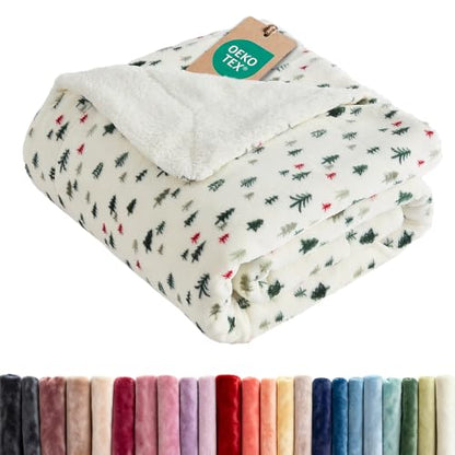 Christmas Sherpa Blanket Throw Size, Reversible Blanket - Trees, 50x60 | Super Soft Double Sided Throw for Bed, Sofa, Couch, Reversible Sherpa Fleece Blanket, Thick, Warm, Plush, Xmas Winter Bedding - color: 01 - Trees