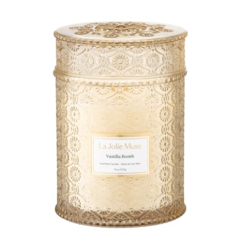 LA JOLIE MUSE Vanilla Zest Scented Candles for Home,19 oz Natural Soy Wax | Large Jar Luxury Candle, Clean Non Toxic, Gift for Women & Men, Decorative Gourmand Candle, Wood Wick, Lemon Coconut Bergamot - color: Vanilla Bomb, size: 19 oz