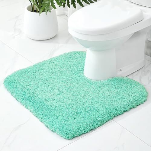 Toilet Rugs U-Shaped Mat 24x22, Contour Bathroom Mat - Ultra Soft & Absorbent Microfiber, Quick-Dry, Machine Washable with High Density Foam Latex Non Slip Backing, SpaBlue - color: Spa Blue, size: 24" X 22"(Toilet Rug)