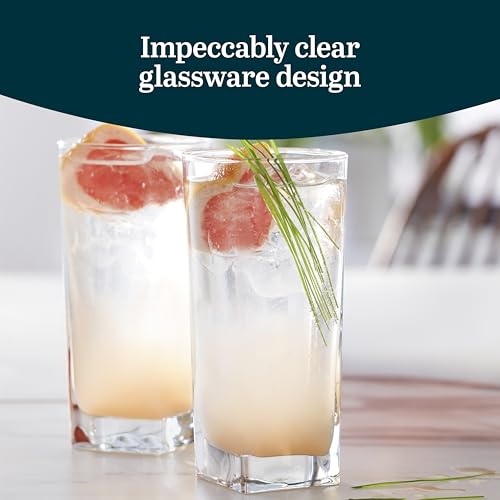 14.3 oz Drinking Glasses Set of 8, Tumblers with Thick Square Base | Crystal Clear Drinking Glasses, Thick Square Base, Everyday Glassware for Water, Juice & Iced Tea, Dishwasher Safe - color: City