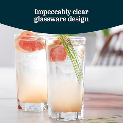 14.3 oz Drinking Glasses Set of 8, Tumblers with Thick Square Base | Crystal Clear Drinking Glasses, Thick Square Base, Everyday Glassware for Water, Juice & Iced Tea, Dishwasher Safe - color: City