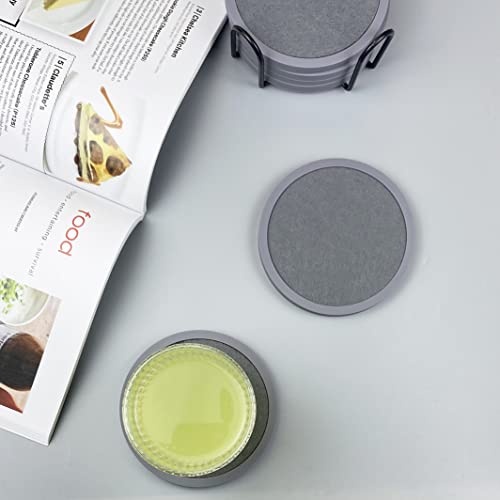 Absorbent Coasters for Drinks with Holder - 6packs, Silicone Coaster with Soft Felt Insert (4.3 inch Coasters with 4.5 inch Holder, Grey) - color: Gray