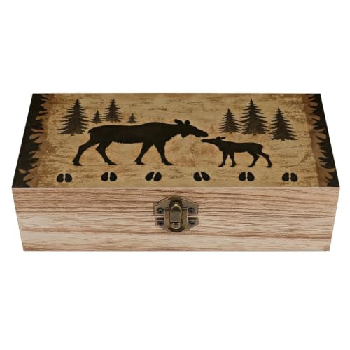 Moose And Calf Forest Silhouette Wooden Storage Box Organizer Decorative Keepsake Memory Box Rustic - color: Moose And Calf Forest Silhouette