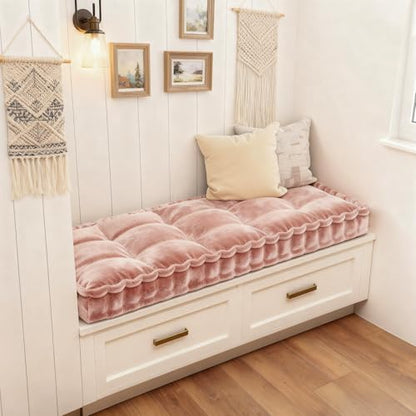 mudilun Custom Bench Cushion Tufted Window Seat Cushions Indoor Custom Color/Size/Ties/Handle Bench Pads 4 Inches Thick
