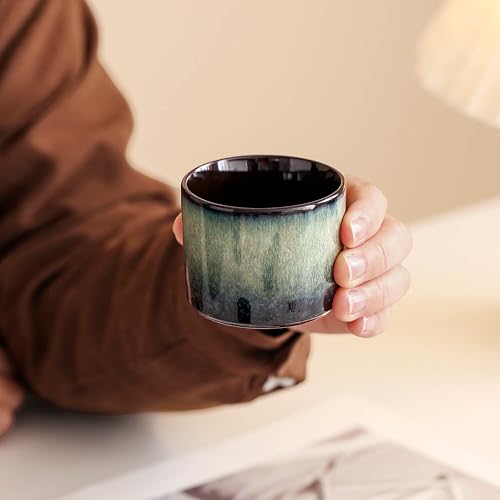 Stackable Espresso Cups Set of 2, Expresso Shots Cups Ceramic Espresso Cups, Espresso Shot Cups, Demitasse Cups, Tea Cups 3.5oz (2, Glacial Green) - color: Glacial Green