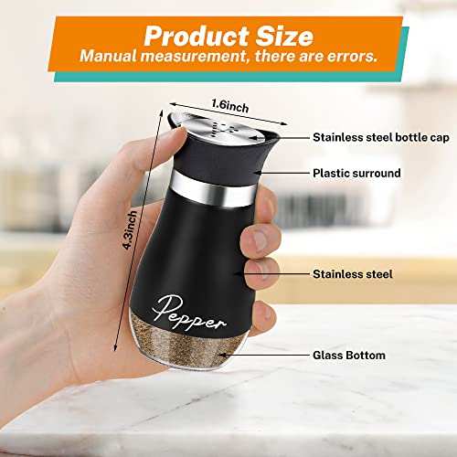 Salt and Pepper Shakers Set,4 oz Glass Bottom Salt Pepper Shaker with Stainless Steel Lid for Kitchen Gadgets Cooking Table, RV, Camp,BBQ Refillable Design (Black) - color: Black
