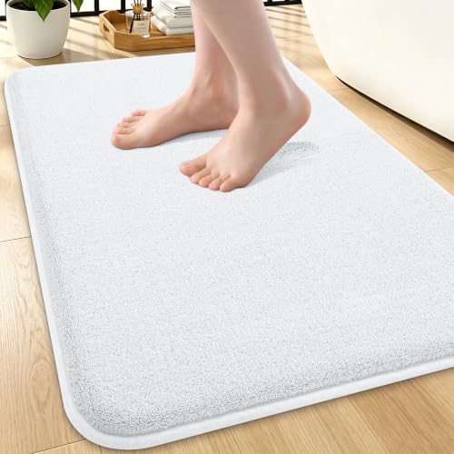 Smiry Memory Foam Bath Mat 24x16, Extra Soft Absorbent Bathroom Rugs | White Quick Dry, Machine Washable Bath Mats for Bathroom, Shower, Tub and Home Decor Accessories - color: White, size: 24'' X 16''