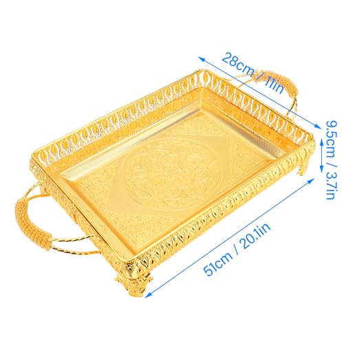 Decorative Serving Tray, Gold European Style Metal Serving Tray with Handles, Coffee Tea Beverage Serving Rectangle Tray, Cake Platter Serving Trays Food Platter Jewelry Tray