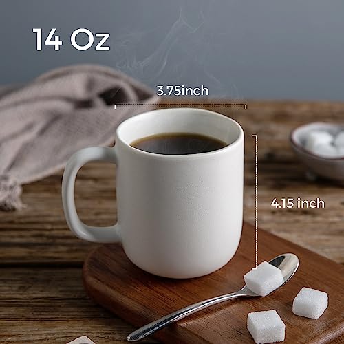 AmorArc 14oz Coffee Mugs Set of 6, Ceramic Coffee Mugs with Large Handle & Wavy Rim for Latte/Hot Cocoa/Tea, Stylish Coffee Cups for Men Women. Oven,Dishwasher&Microwave Safe, Matte White - color: Matte White