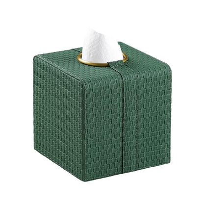 Square Tissue Box Cover with Magnetic Closure, Forest Green | Luxury PU Leather Tissue Holder with Gold Tone Metal Opening, Fits All Standard Cube Tissue Boxes - color: Forest Green
