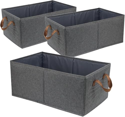 Fordonral Pack of 3 Large Capacity Storage Bins Closet Organizer System, Sturdy Foldable Storage Boxes for Organizing Clothing, Sheets, Toys, Books - Shelf Organizer Shelves Basket Storage Bin - color: Gray