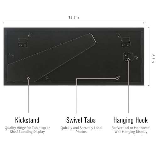 7x5 2-Opening Collage Picture Frame Black Wood | Two 5x7 openings, shatter-resistant glass, tabletop & wall mounting - size: 7x5 - 2 Opening