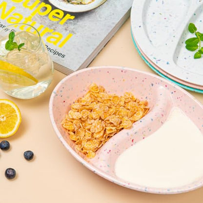 Confetti Divided Bowl Set of 2, 100% Melamine BPA-Free Stackable Unbreakable Bowls with Two Compartments, Ideal for Snacks, Chips & Dips, Cereal, Dishwasher-Safe Color: Pink - color: Confetti Pink