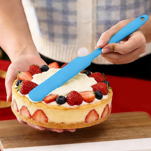 Silicone Jar Spatulas, Cake Cream Spatulas Set, Non-Stick Heat Resistant Mixing Butter Spatulas Baking Scrapers for Jars Blenders Cooking Stirring - color: blues, size: 24X2.5X0.5CM