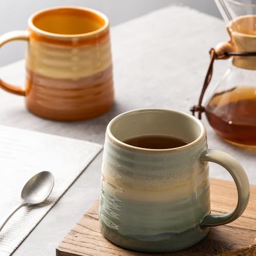 15.5oz Large Heavyweight Ceramic Mug, Reactive (Dusty Green) | 15.5oz Medium-Large, Heavy Weighted Stoneware, Reactive Transmutation Glaze, Microwave & Dishwasher Safe, Gift Box - color: Dusty Green