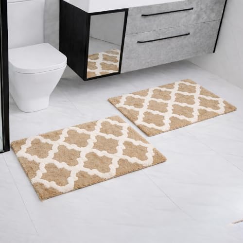 C23 Bathroom Rug Set of 2 (20"x32" & 16"x24") - 2200 GSM Ultra-Absorbent Plush Bath Mats Beige & White - color: Beige/White