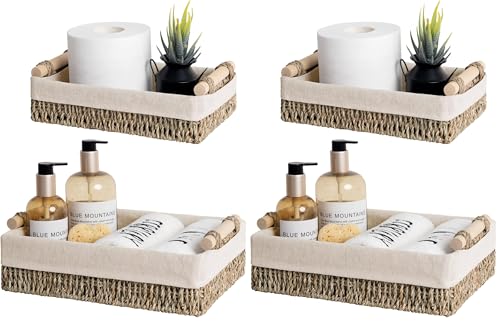 StorageWorks Small Seagrass Baskets for Organizing, Wicker Basket for Organizer, Storage Baskets with Wooden Handles and Natural Fiber Liner, Set of 2 (Pack of 2) - color: Natural (Seagrass), size: Pack of 2