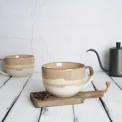 Bosmarlin Ceramic Jumbo Coffee Mug Set of 2, 23 Oz, Large Mug Soup Bowls with Handles, Dishwasher and Microwave Safe (Brown Grey) - color: Brown Grey