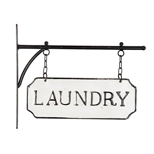 Foreside Home & Garden White and Black Enamel Laundry Wall Sign on Metal Hanger - style: Laundry